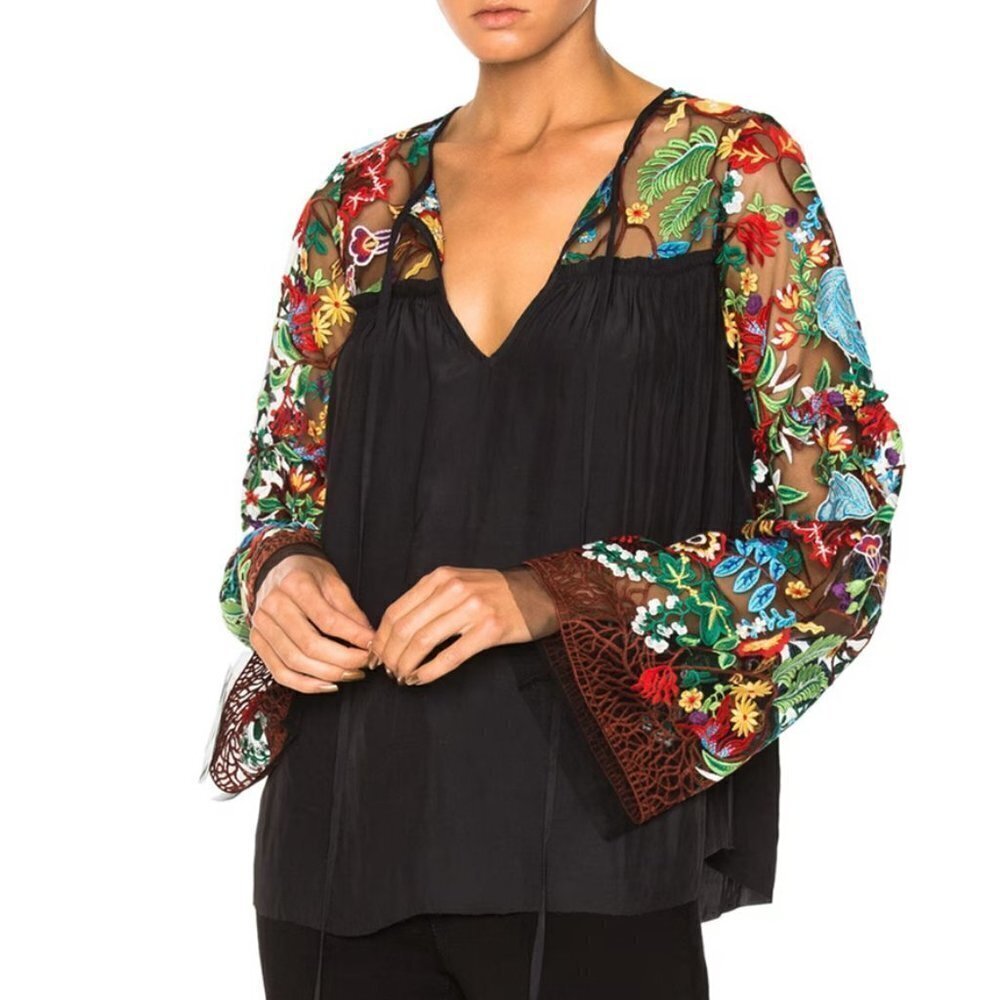 Calvin Rucker Embroidered Karma‎ Chameleon Top XS